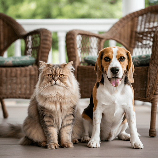 犬と猫が並んでいる画像